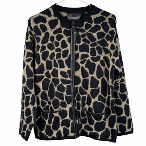 Vintage Rochelle California Cardigan Womens Medium Cheetah Print Black Gold Wool